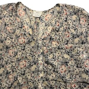 Pins and Needles Size‎ Large Floral Sheer Button Front Short Sleeve Blouse